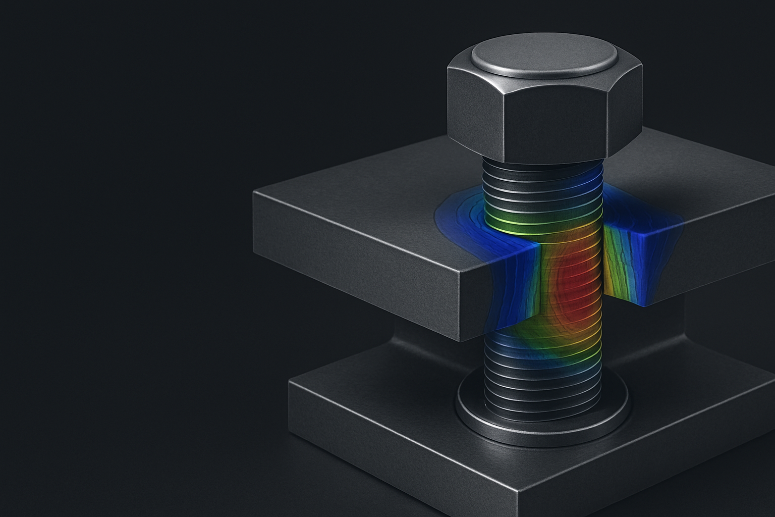 FEA stress map on bolted joint showing finite element analysis results